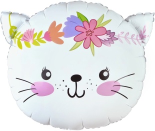 Шар (23''/58 см) Фигура, Котенок в цветах, Белый, 1 шт. в уп.