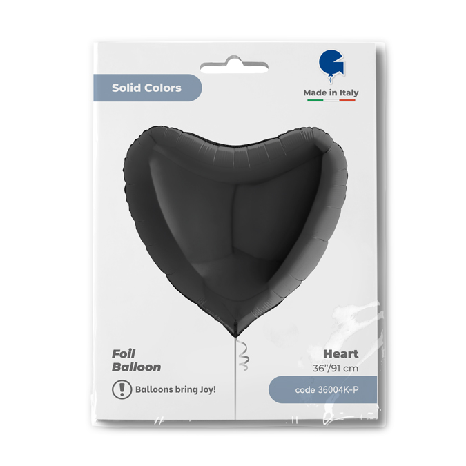 Шар (36''/91 см) Сердце, Черный, 1 шт. в уп.