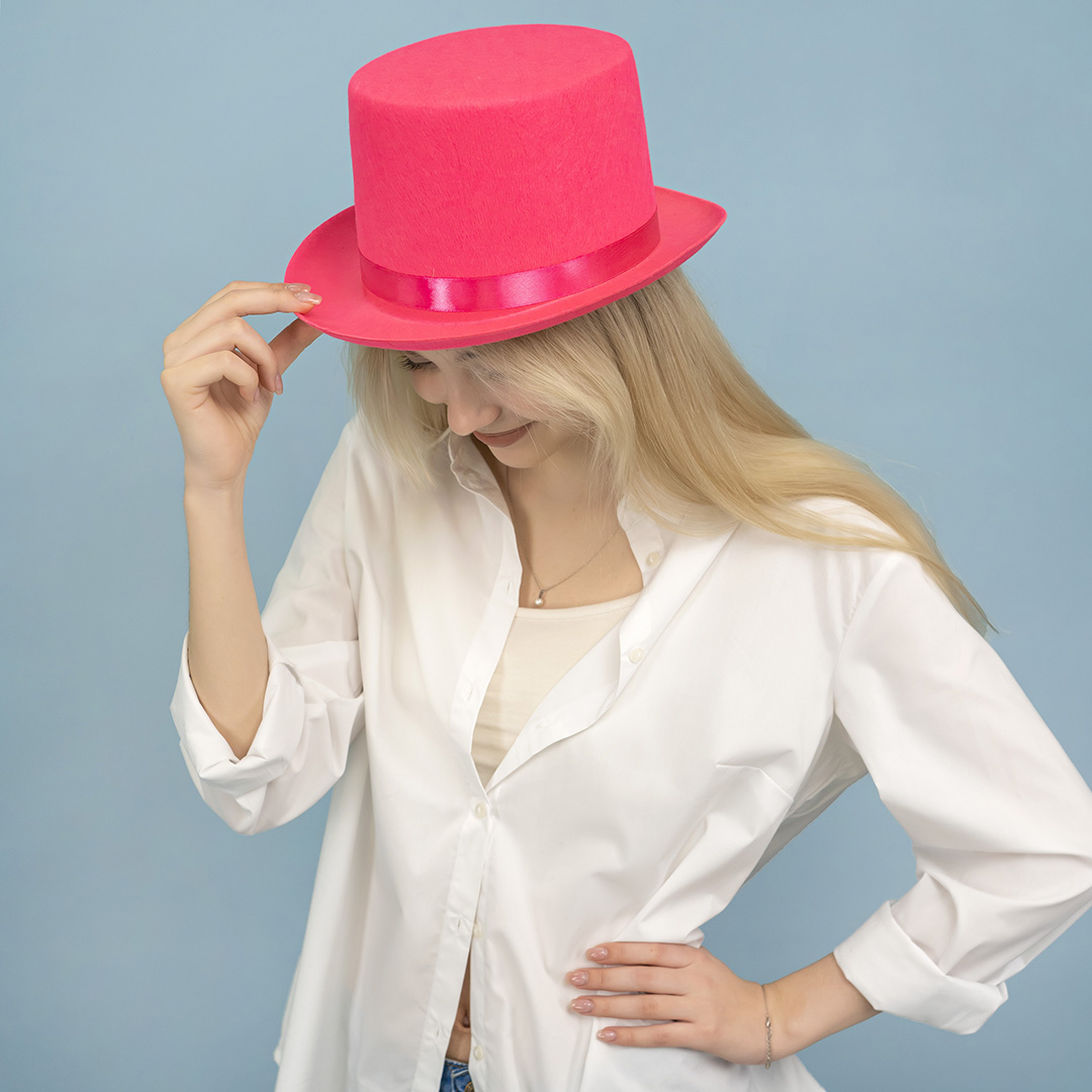 Шляпа, Цилиндр, фетр, Ярко-розовый, 56-58 разм., 1 шт. 