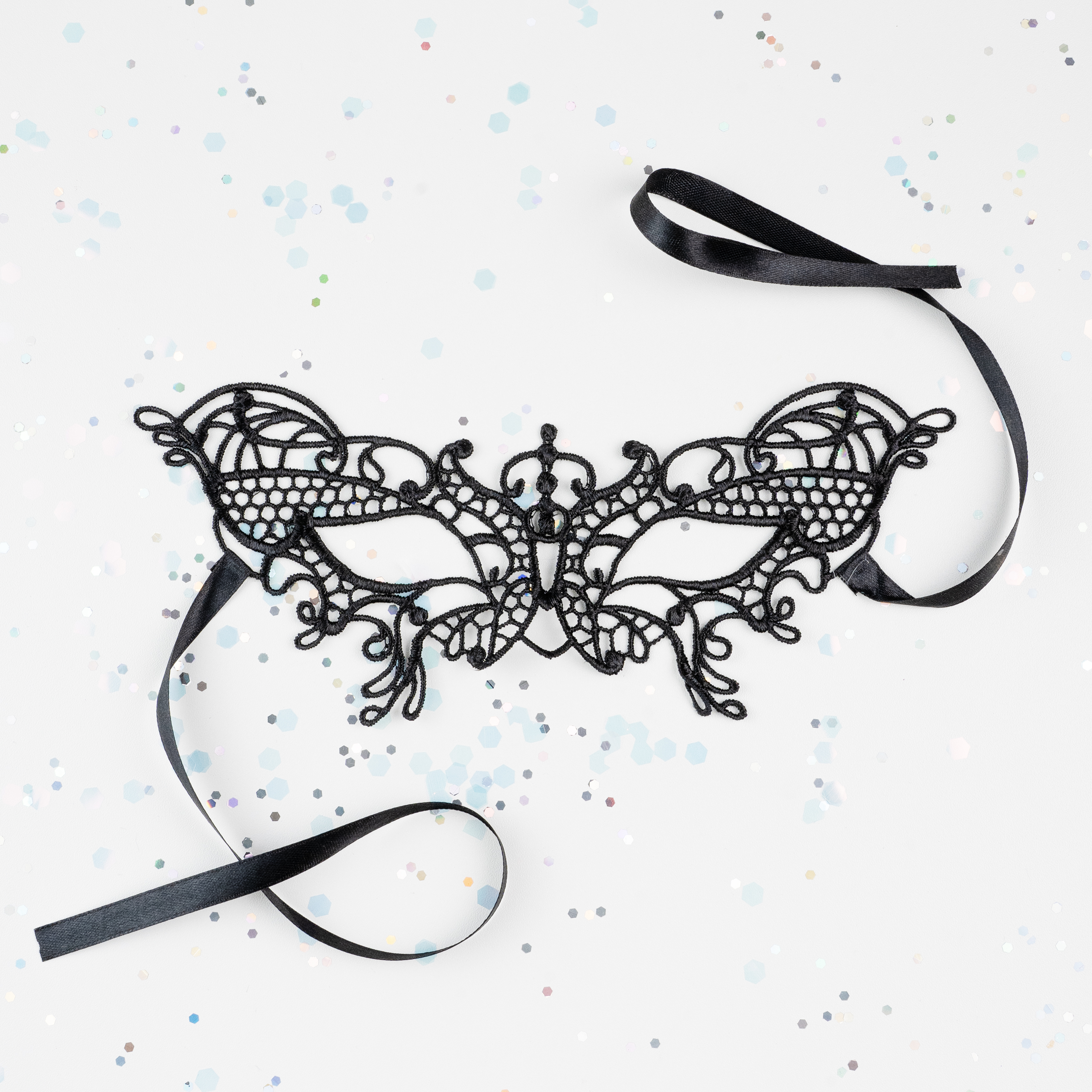 Маска кружевная, фигурная, Бабочка, Черный, 16*24 см, 1 шт. 