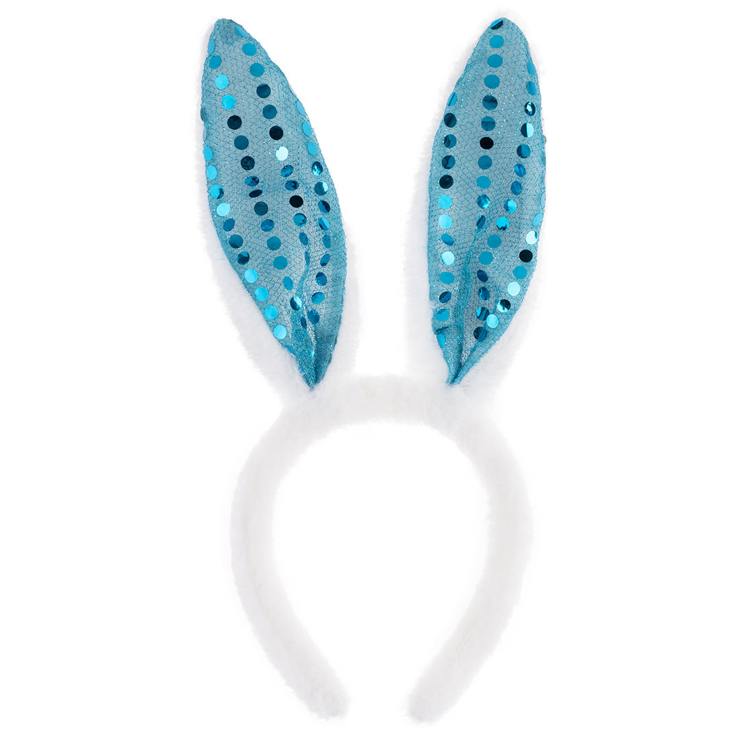 Ободок Зайка, с пайетками, Белый/Голубой, 1 шт. 