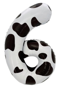 Шар (40''/102 см) Цифра, 6 Пятнышки, Черный/Белый, 1 шт. в уп.