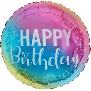 Шар (18''/46 см) Круг, С Днем Рождения! (искорки звезд), Нежная радуга, Градиент, 1 шт.