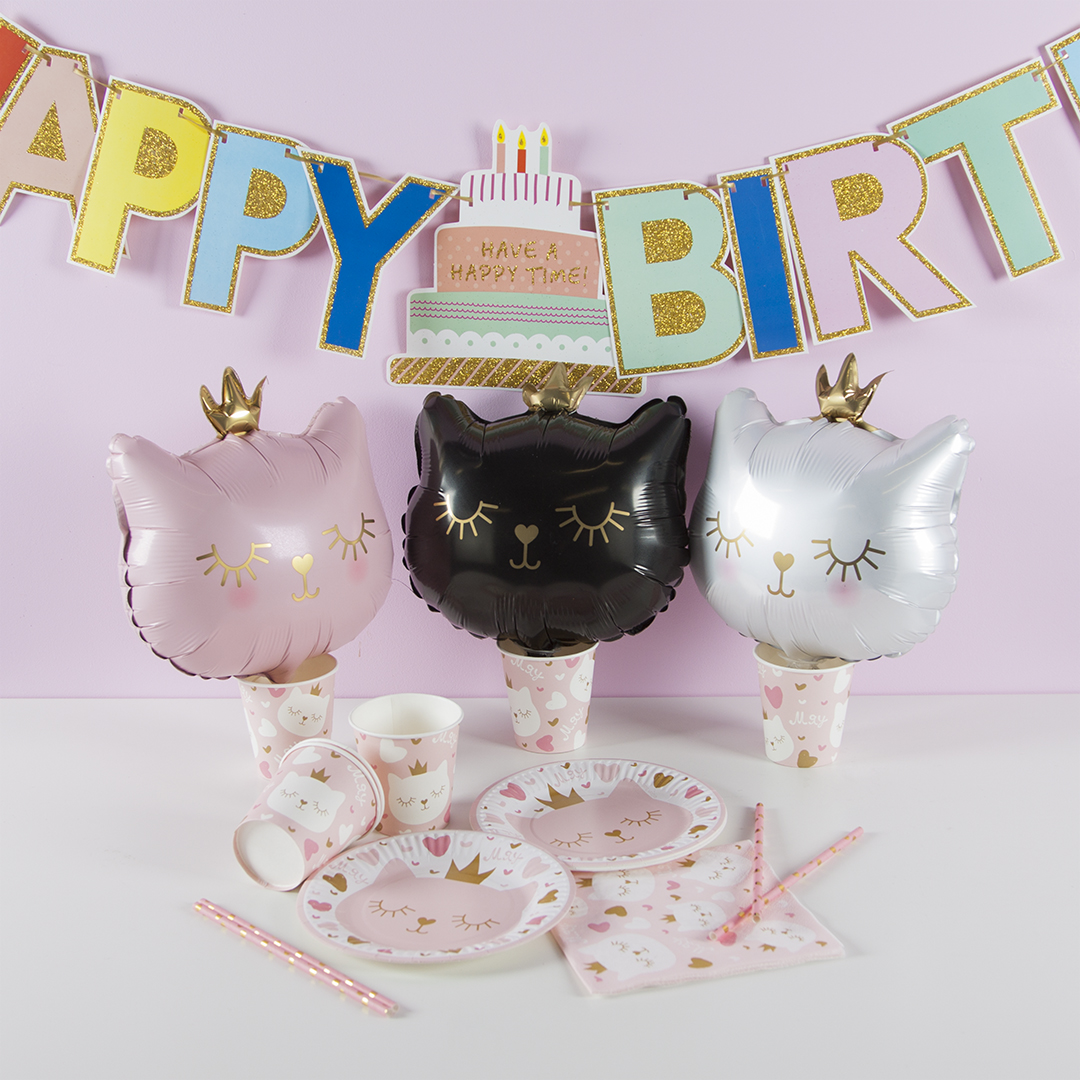 Шар (14''/36 см) Мини-фигура, Котенок Принцесса, Черный, 1 шт.