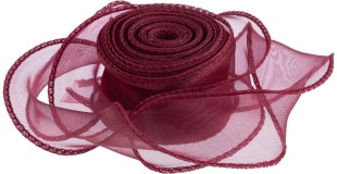 Лента декоративная (4 см*9,14 м) Органза с леской, Вишневый, 1 шт.