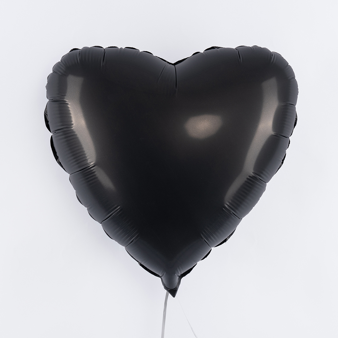 Шар (18''/46 см) Сердце, Черный, Сатин, 1 шт.