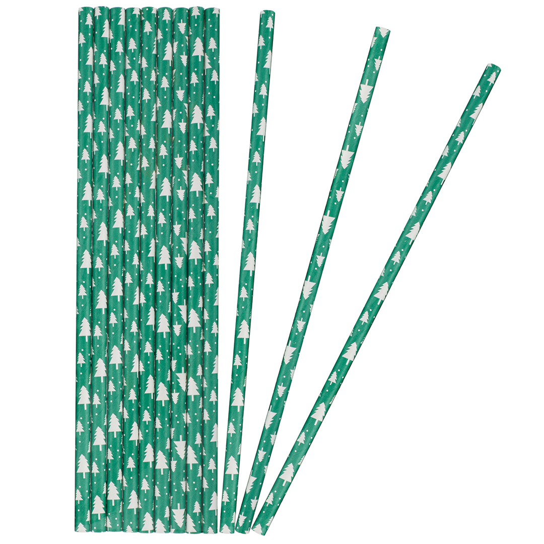 Трубочки для коктейлей, Елочки, Зеленый/Белый, 12 шт. в упак. 