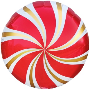Шар с клапаном (13''/33 см) Мини-круг, Леденец, Красный/Золото, 1 шт.