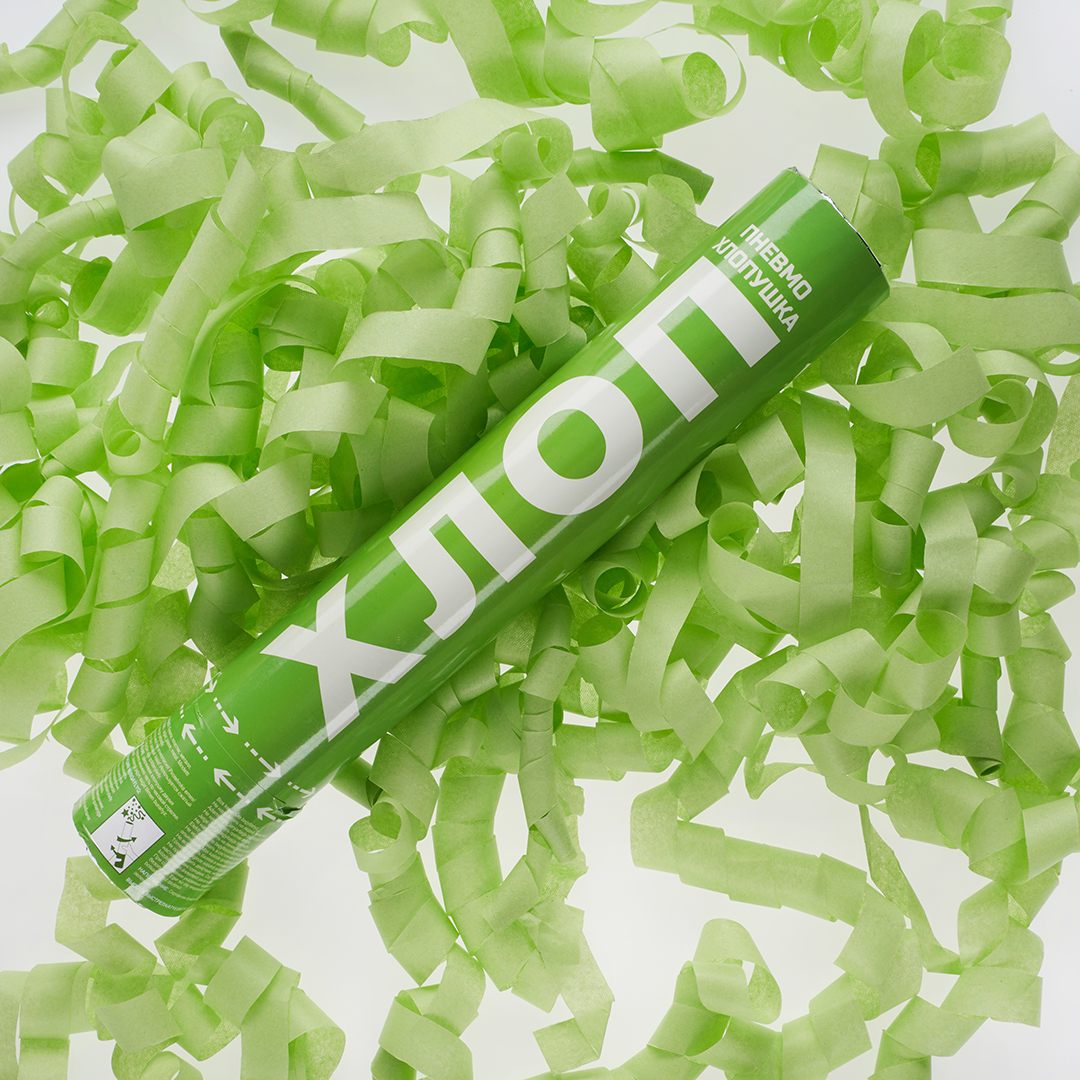 Пневмохлопушка (12/30 см), Хлопни, Серпантин тишью, Зеленый, 1 шт.