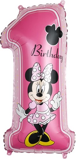 Шар (30''/76 см) Цифра, 1 Минни Маус, Розовый, 1 шт.
