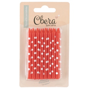 Свечи Белые точки, Красный, 0,6*7 см, 16 шт.