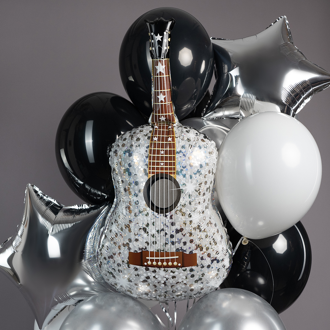 Шар (35''/89 см) Фигура, Гитара, Серебро, 1 шт. в уп.