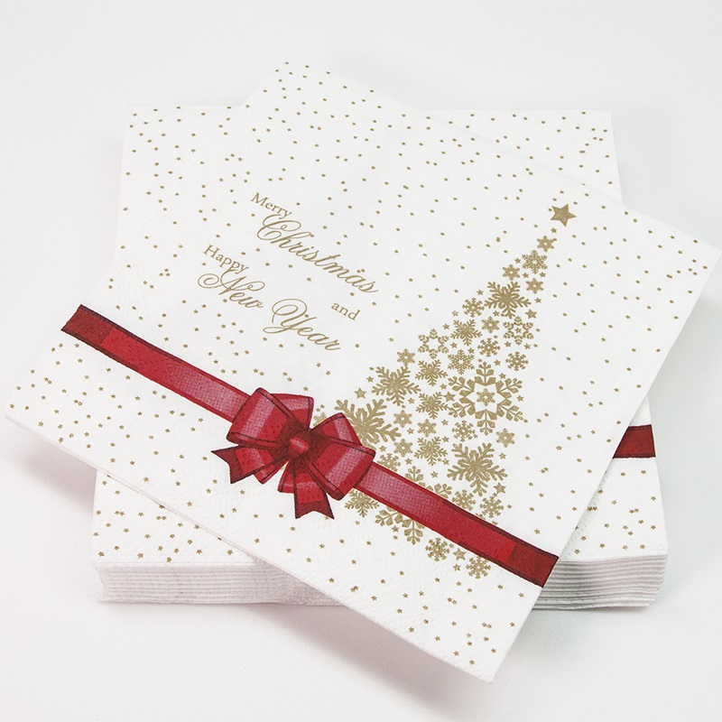 Сервировочные салфетки, Новогодний бант, Красный, 33*33 см, 20 шт.