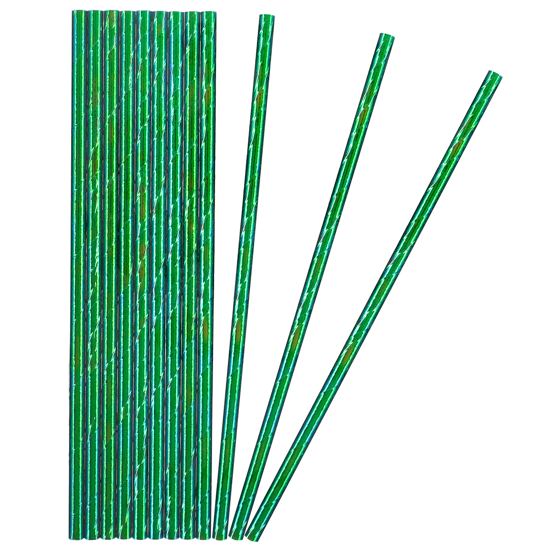 Трубочки для коктейлей, Зеленый, Металлик, 12 шт. в упак. 
