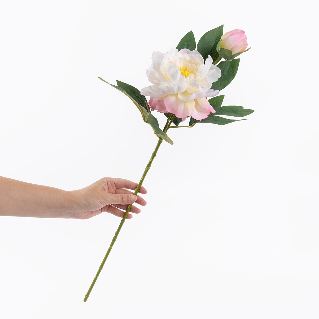 Пион, искусственный, Бело-розовый, 60 см, 1 шт. в упак. 