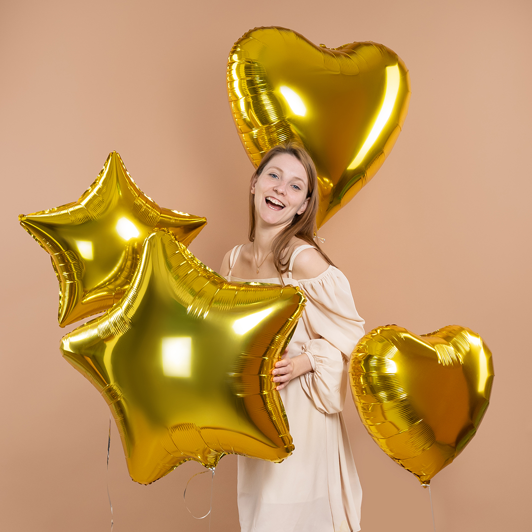 Шар (24''/61 см) Сердце, Золото, Металлик, 1 шт.