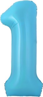 Шар с клапаном (16''/41 см) Мини-цифра, 1, Голубой, 1 шт.