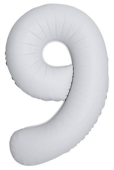Шар (40''/102 см) Цифра, 9 Slim, Белый, Матовый, 1 шт. в уп.