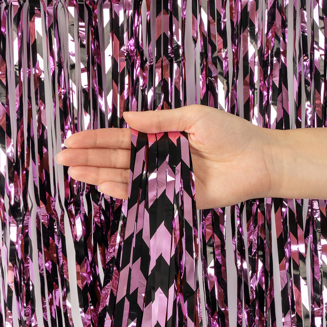 Занавес Дождик Зигзаги, Черный/Розовый, Металлик, 100*200 см, 1 шт.