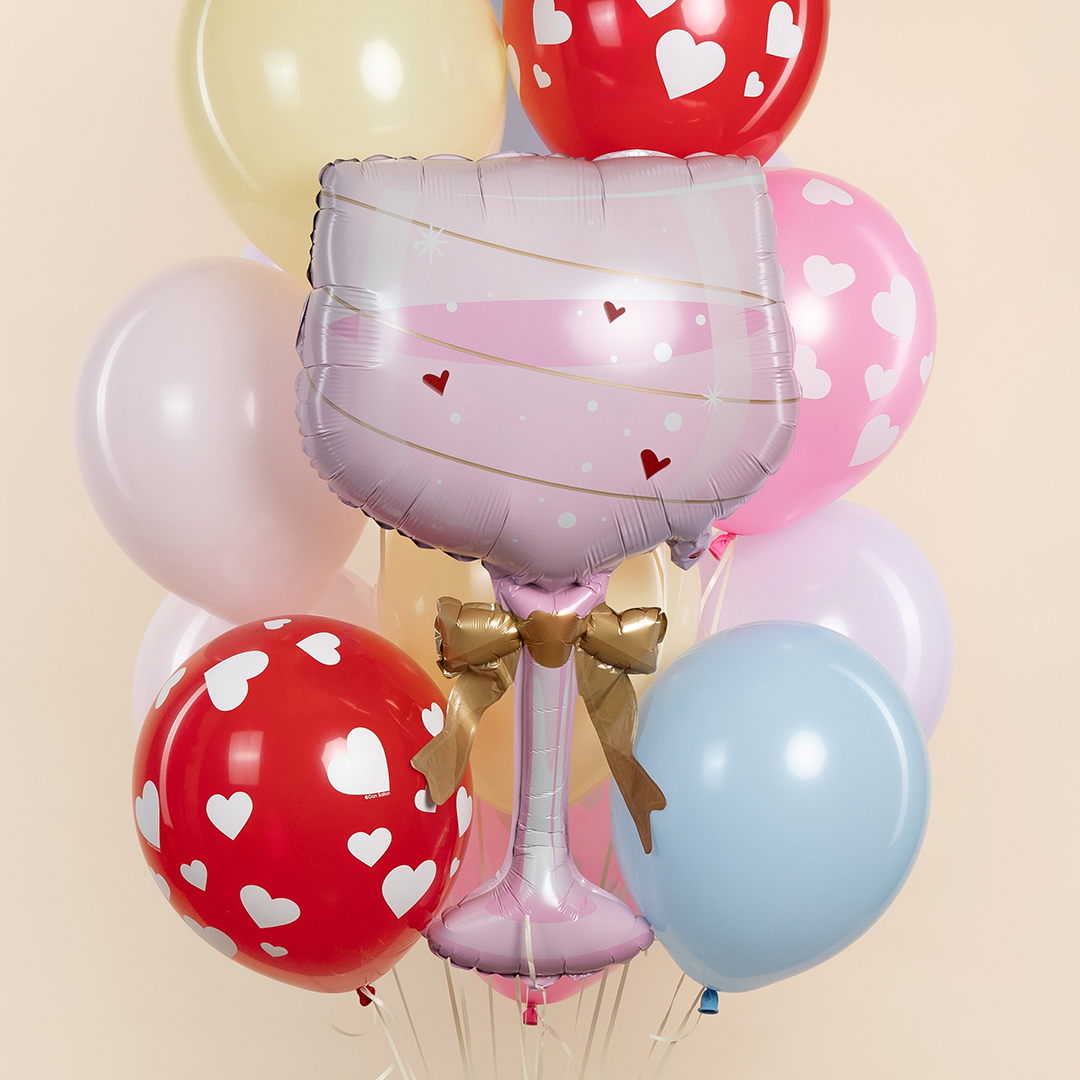 Шар (35''/89 см) Фигура, Бокал, Золотой бант, Розовый, 1 шт.