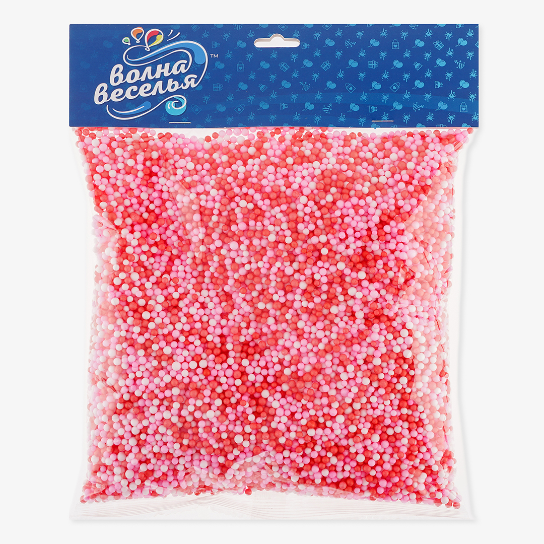 Шарики пенопласт, Цветной микс, Красный/Розовый, 2-4 мм, 10 гр.