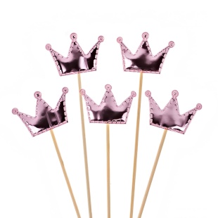 Пики Топперы, Короны, Розовый, Металлик, 12 см, 5 шт.
