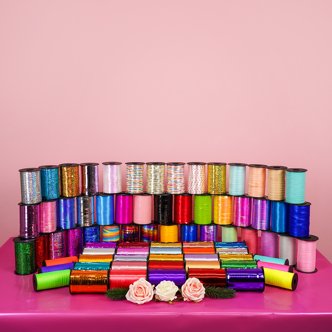 Лента полипропиленовая (0,5 см*100 м) Фуксия, Глиттер, 1 шт.