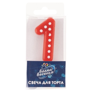 Свеча Цифра, 1 Белые точки, Красный, 3*4,5 + 1,5 см, 1 шт. с держат.