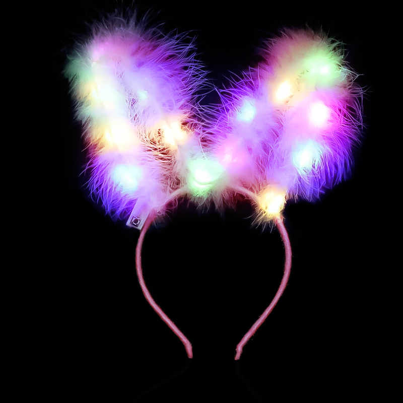 Светодиодный ободок, Зайка, Пушистые ушки, Розовый, 1 шт. 