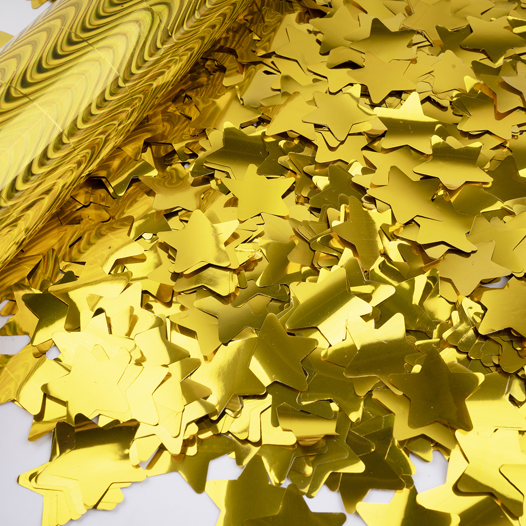 Пневмохлопушка (24/60 см), Волны, Звезды фольга, Золото, Металлик, 1 шт.