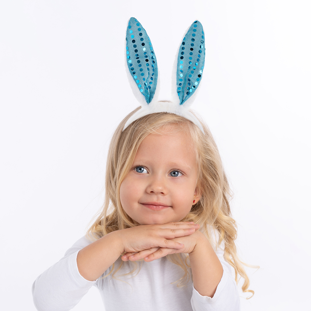 Ободок Зайка, с пайетками, Белый/Голубой, 1 шт. 