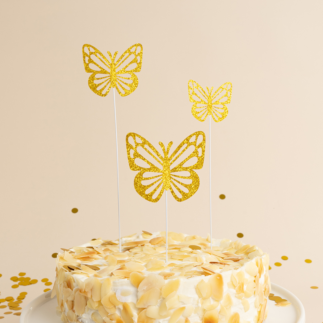 Топперы, Ажурные бабочки, Золото, 18 см, 10 шт.