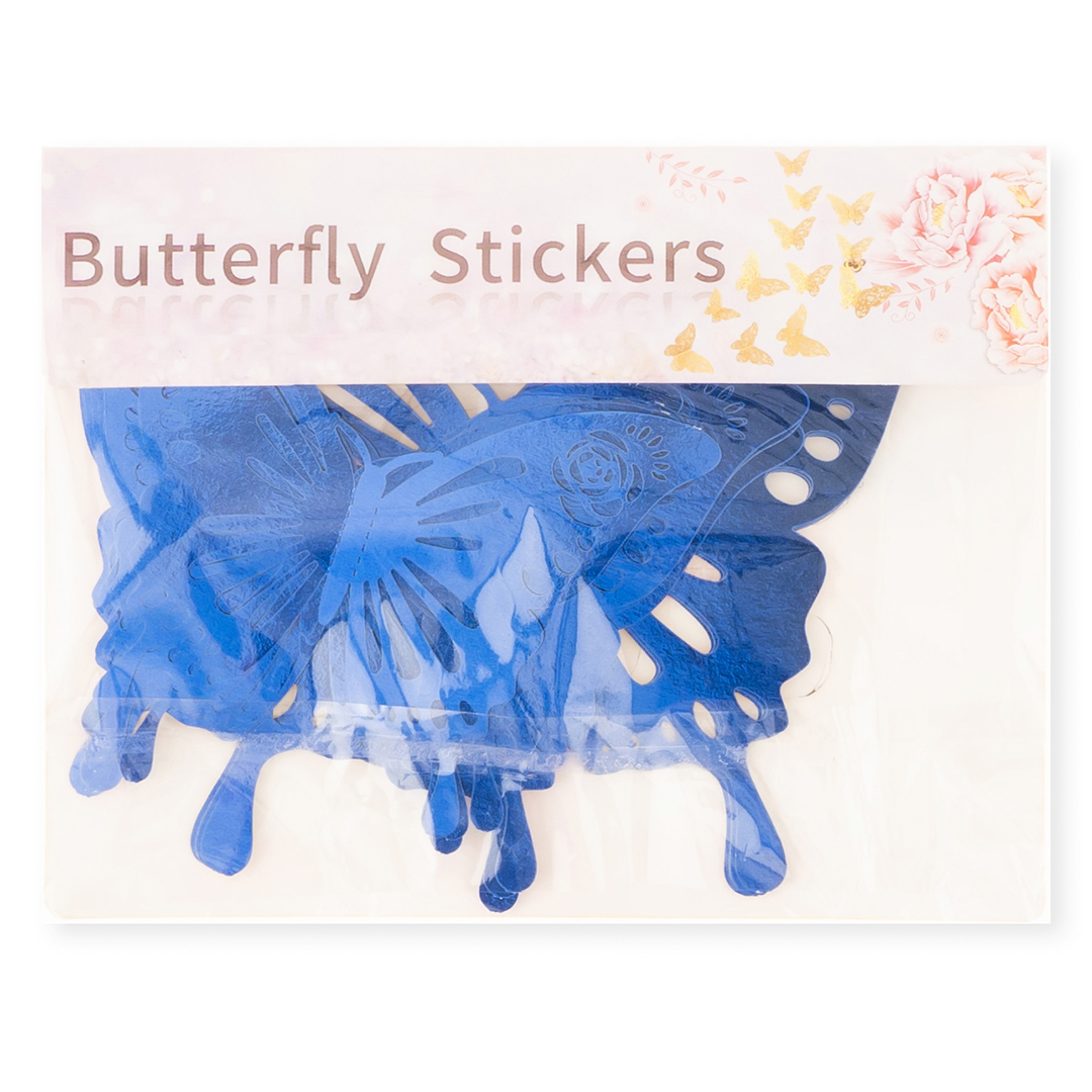 Наклейки Цветочные бабочки, Синий, 8-12 см*12 шт, 1 упак.