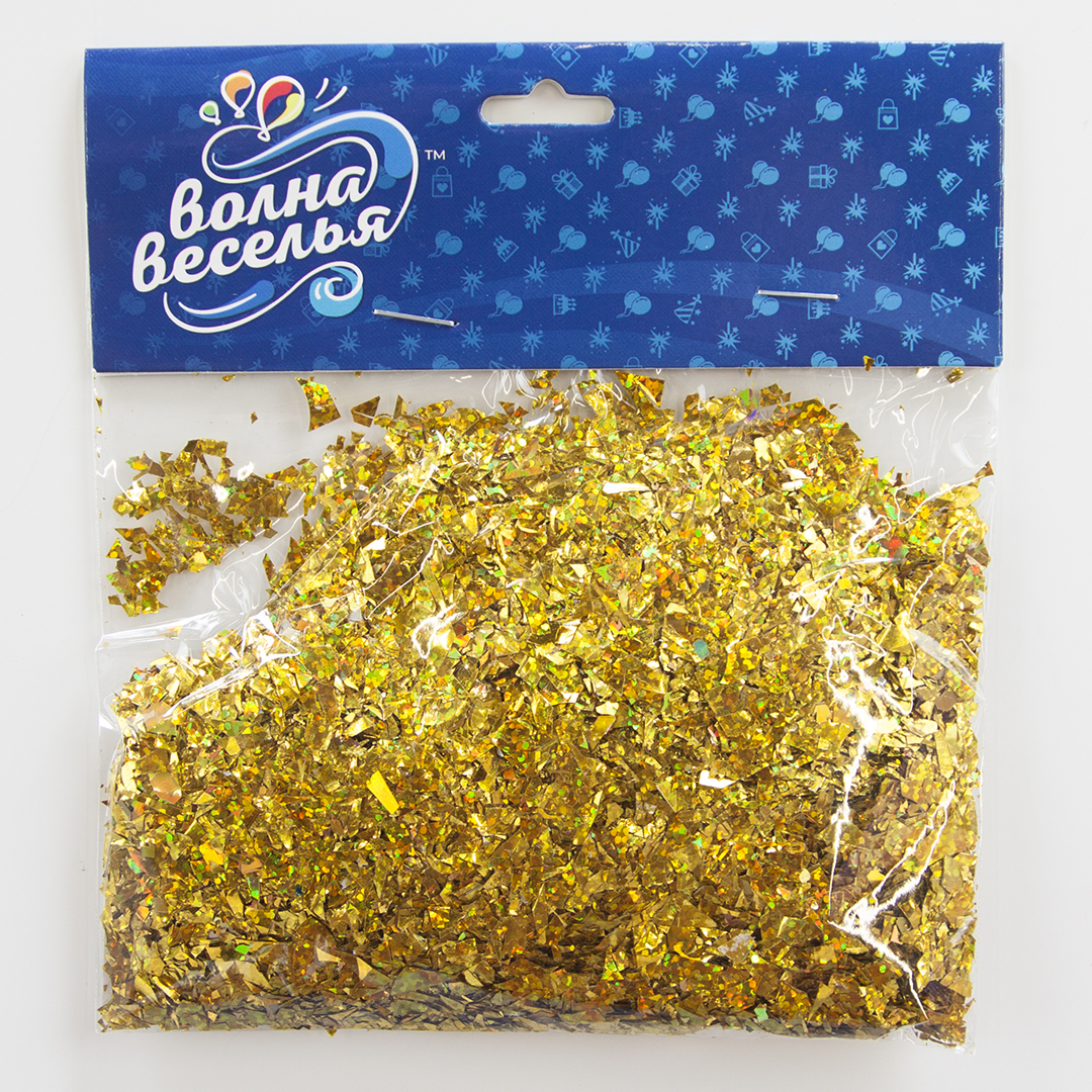 Конфетти дробленые Яркое золото, Голография, 20 г.