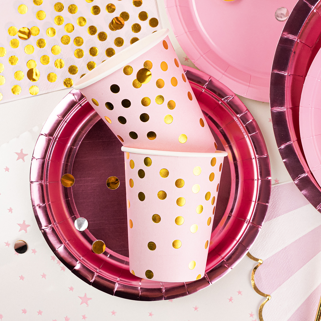 Стаканы (250 мл) Конфетти, Розовый/Золото, Металлик, 6 шт.