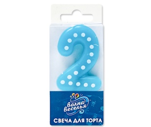 Свеча Цифра, 2 Белые точки, Голубой, 3*4,5 + 1,5 см, 1 шт. с держат.