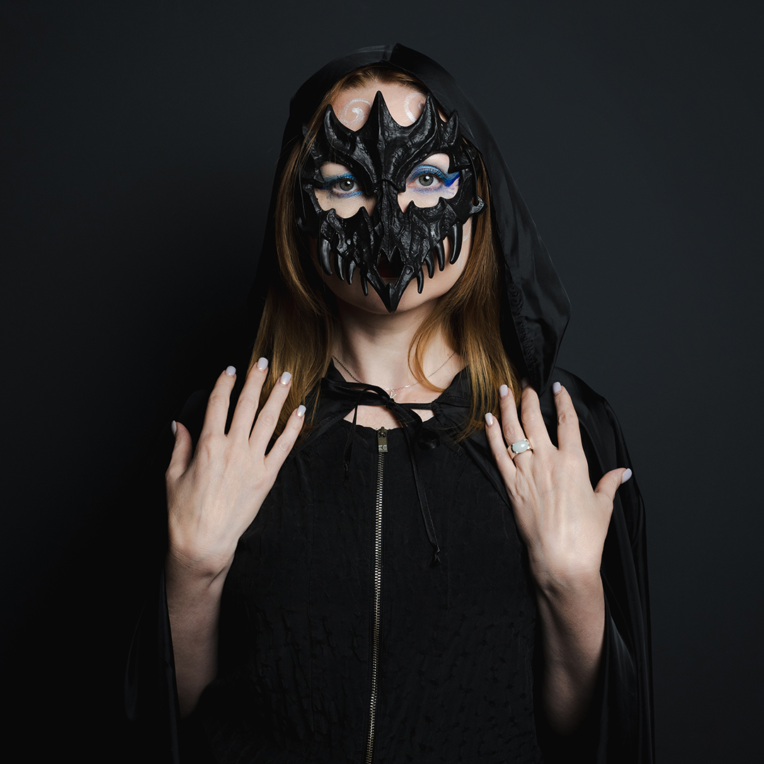 Карнавальная маска, Череп дракона, Черный, 16*18 см, 1 шт. 