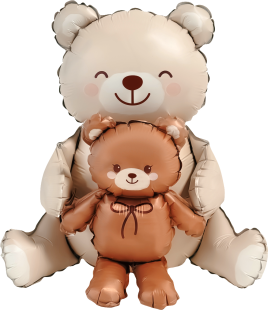 Шар (37''/94 см) Фигура 3D, Сидячий мишка с медвежонком, Сатин, 1 шт. в уп.