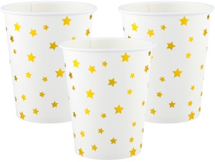 Стаканы (250 мл) Золотые звезды, Белый/Золото, Металлик, 6 шт.