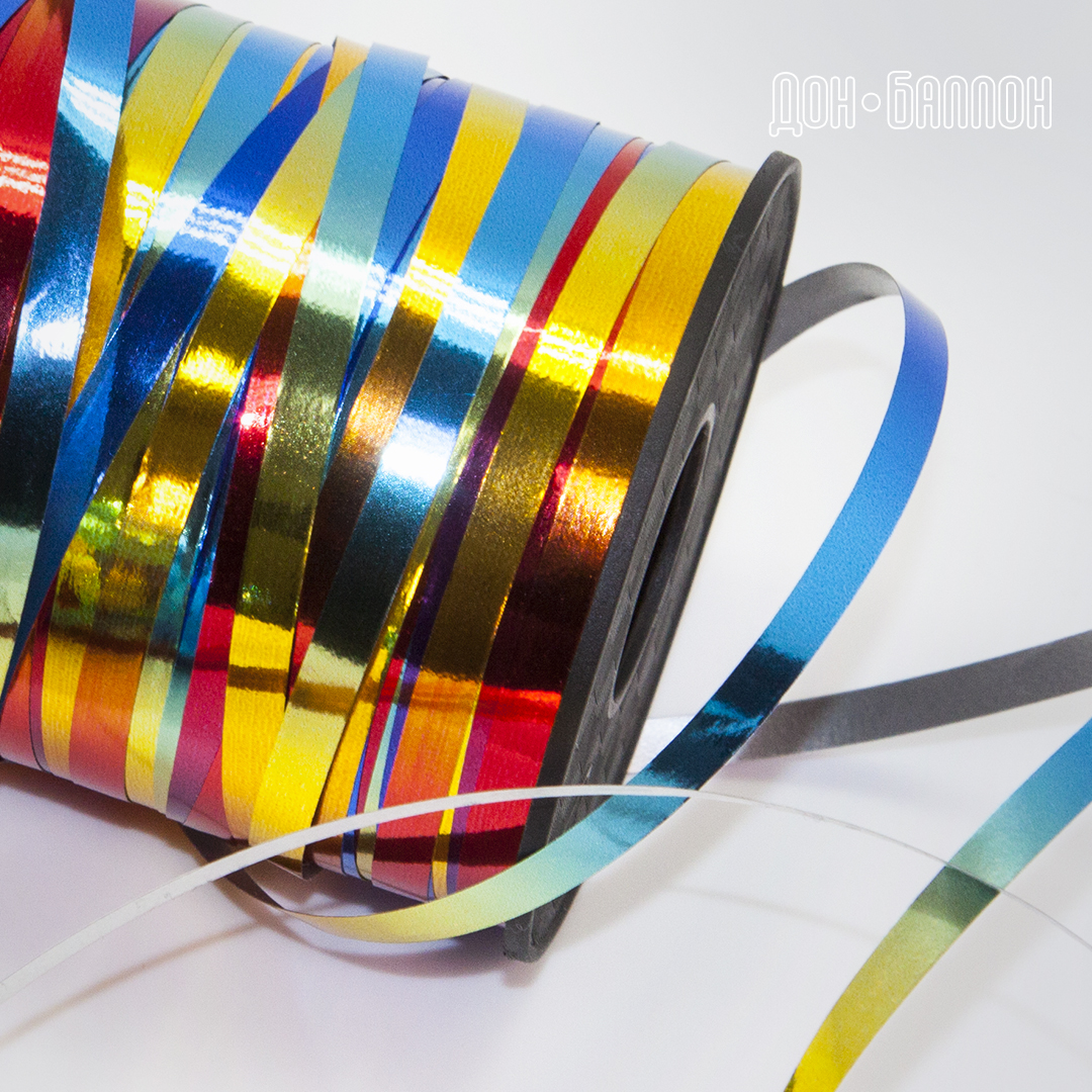 Лента полипропиленовая (0,5 см*250 м) Радужный, Металлик, 1 шт.