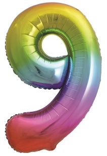 Шар (34''/86 см) Цифра, 9, Яркая радуга, Градиент, 1 шт. в уп.
