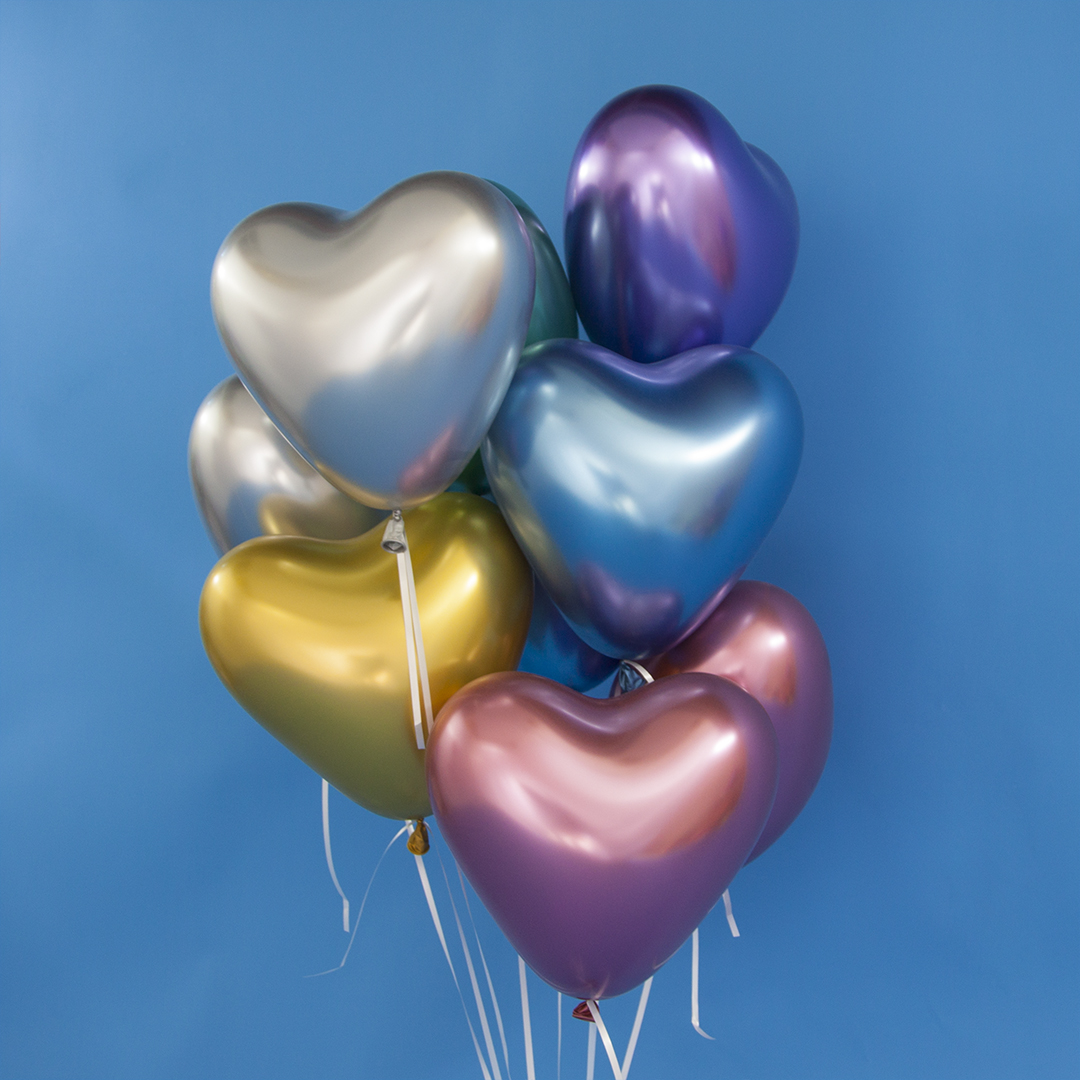 Шар (10''/25 см) Сердце, Синий, хром, 50 шт.