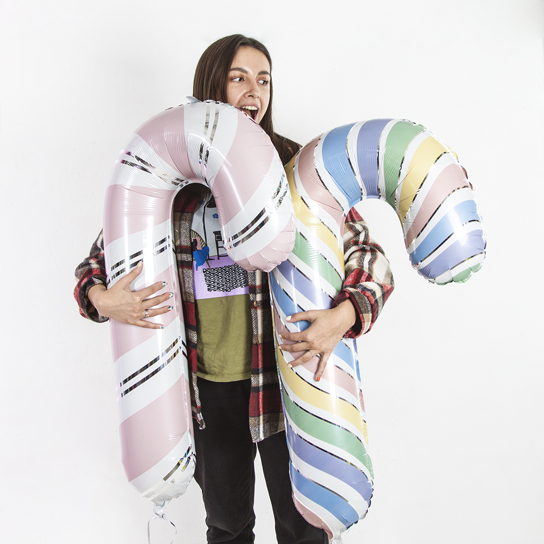 Шар (41''/104 см) Фигура, Леденец трость, Розовый, 1 шт.