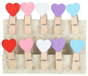 Декоративные прищепки, Сердечки, 3,5 см. Ассорти, 10 шт.