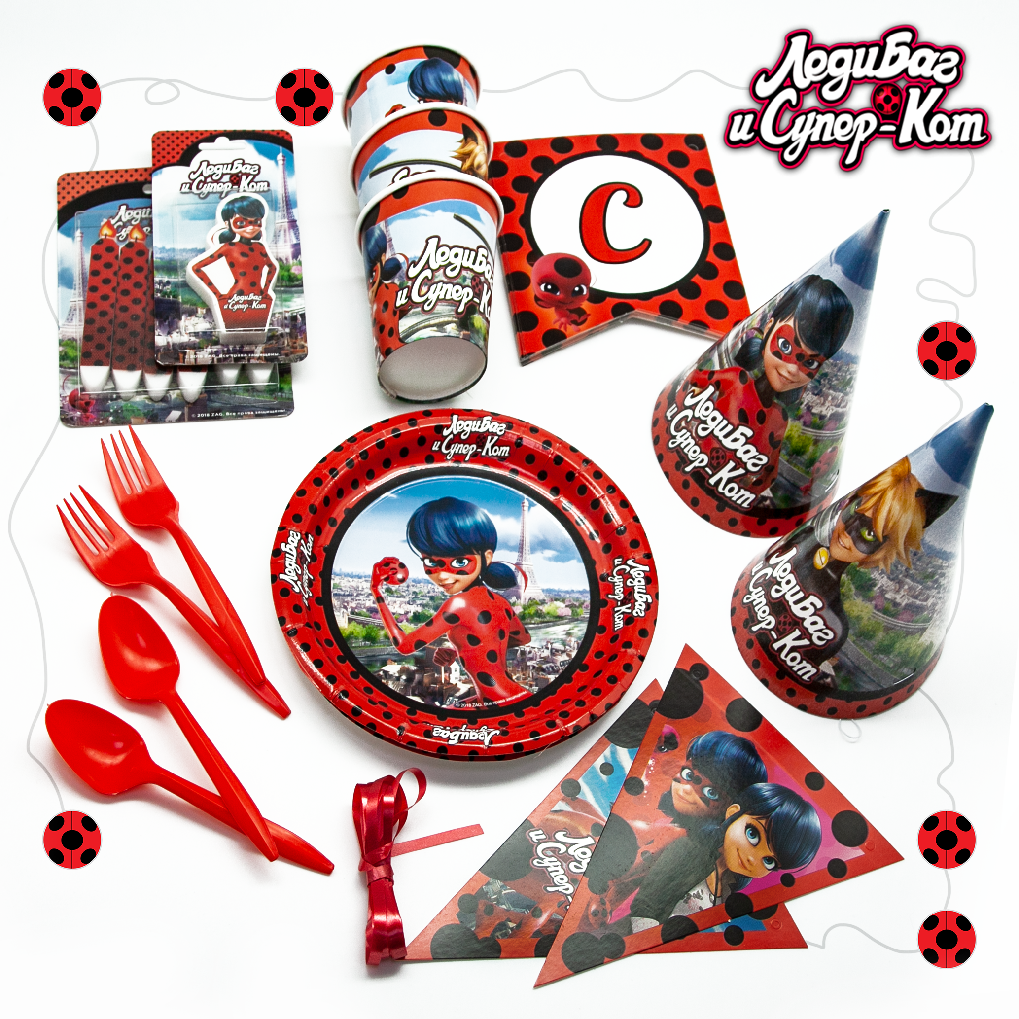 Шар (18''/46 см) Круг, Леди Баг, Красный, 1 шт.