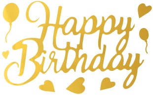 Наклейка Happy Birthday (сердечки), 19,5*30 см, Золото, Металлик, 1 шт.