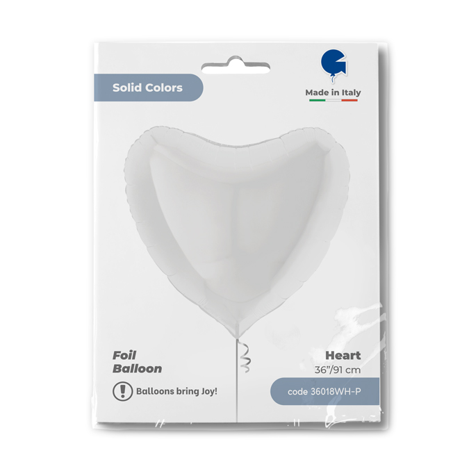 Шар (36''/91 см) Сердце, Белый, 1 шт. в уп.