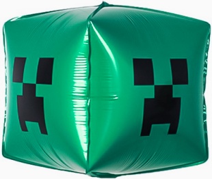 Шар 3D (22''/56 см) Куб, Пиксельный монстр, Зеленый, 1 шт. в уп. (цв.этик.)