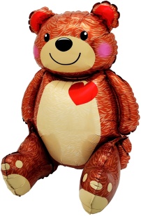 Шар (20''/51 см) Фигура 3D, Сидячий мишка с сердцем, 1 шт. в уп.