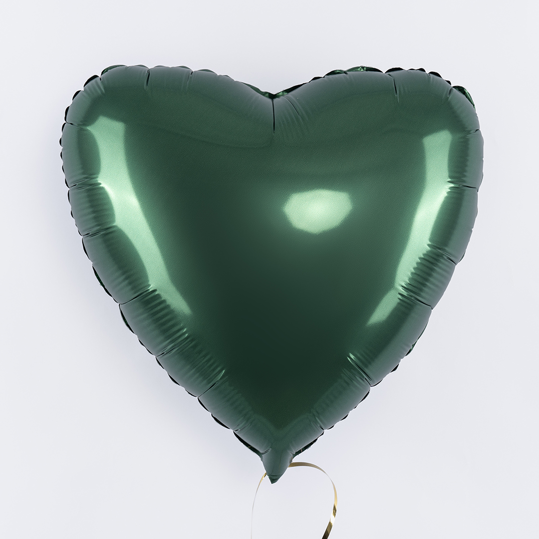 Шар (18''/46 см) Сердце, Темно-зеленый, Сатин, 1 шт.